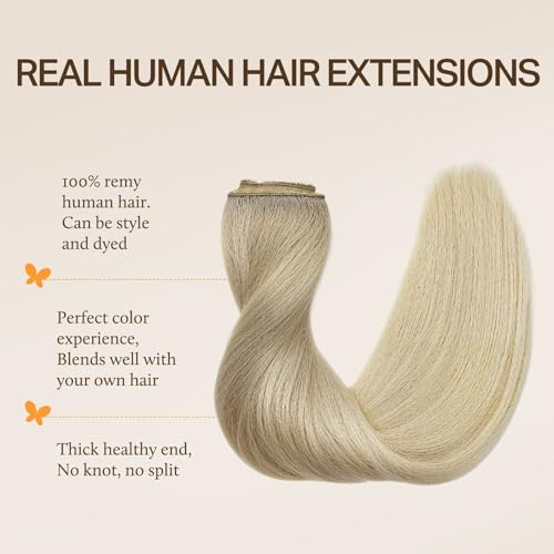 Image of DOORES Wire Hair Extensions, 12 Inch 70g Fish Line Weft Extensions and 2pcs 30g Clip ins Ash Blonde to Golden Blonde and Platinum Blonde, 100g Invisible Seamless Wire Real Human Hairpiece