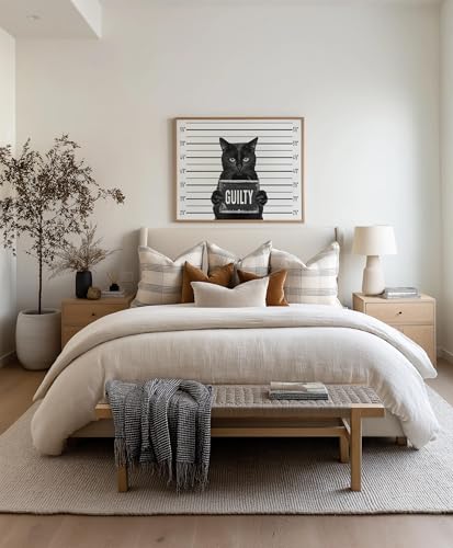 Image of aj decor Guilty Cat Mugshot B&W Wall Art Print Poster, Dog Pet Lover Picture Painting Artwork Bedroom Living Room Office Dining Room 151D (Guilty Cat Mugshot B&W, 11 inch W x 14 inch L, Wood Frame)