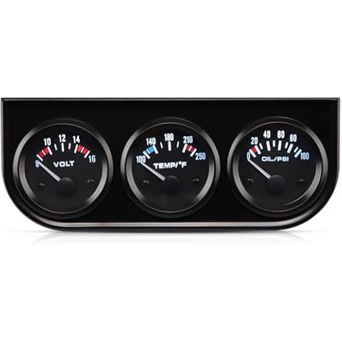 Rupse 2" 52mm Car Meter Auto Gauge Kit Volt Meter, Water Temperature Gauge, Oil Pressure Meter, Triple Gauge Kit Set for 12V Cars Cover