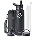 Edelstahl Trinkflasche  günstig Kaufen-Trinkflasche mit Strohhalm, BUZIO Edelstahl Trinkflasche 1180ml Thermosflasche mit Strohhalm Deckel und Isolierte Wasserflasche für Sport Auslaufsichere Isolierflasche, Schwarz