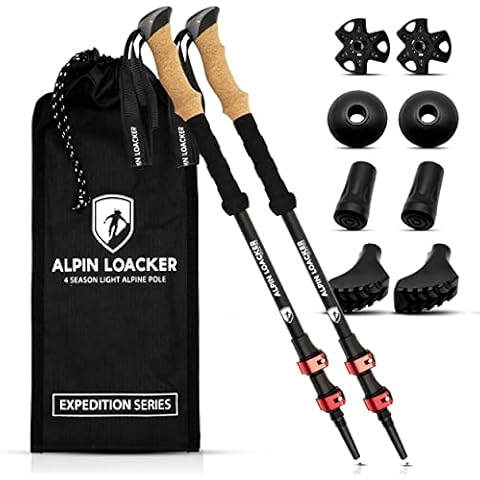 Alpin Loacker Teleskop Wanderstöcke Aluminium mit Korkgriff I Leichte Nordic Walking Stöcke Damen und Herren für Skifahren und Wandern I Trekkingstöcke Teleskop für Bergsport, rot Cover