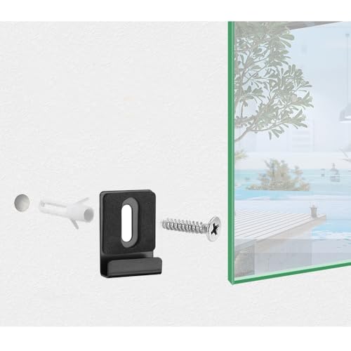 Image of 8Pcs Black Metal Mirror Clips Heavy Duty Mirror Holder Frameless Retainer Clip Hooks Hanging Hardware Tile Hanger Bracket for Wall Mounting Mirror Billboard with Screws and Expansion Tube