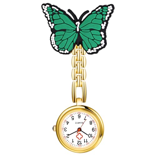Image of Lancardo Pin On Nurse Watch: Unique Butterfly Pattern Badge Analog Quartz Easy to Read Pocket Watch for Women Men Doctor Hospital
