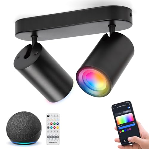 Aigostar Lámpara de Techo GU10 2 Focos Compatible con Alexa Bluetooth Mesh, Plafón de Techo LED Inteligente, Regulable Colores y 2700-6500K, Apliques Interior para Salas Pasillos con Control Remoto