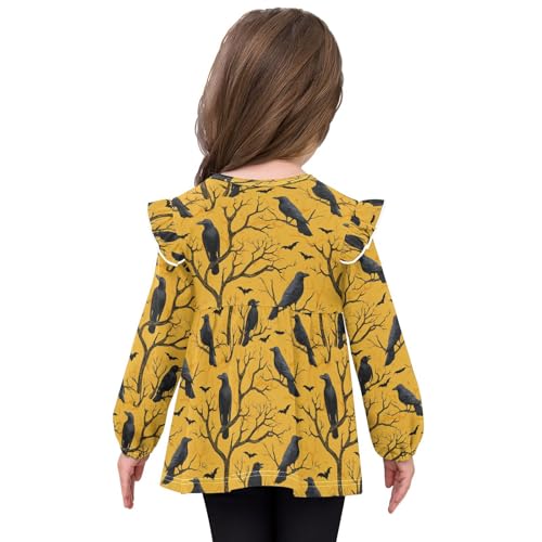 Crow Branch Bat Girls Shirts Cotton Long Sleeve Ruffle Toddler Tee Tops4