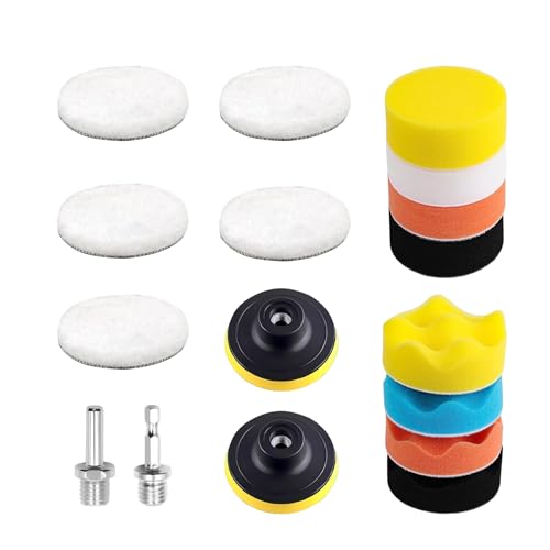 XoeLLe 17 Piezas Almohadilla de Pulido, Esponja Pulir Coche, 80mm Kit de Discos para Pulido de Coche, con Adaptadores Redondeados y Hexagonales, para Pulido y Encerado de Automóviles