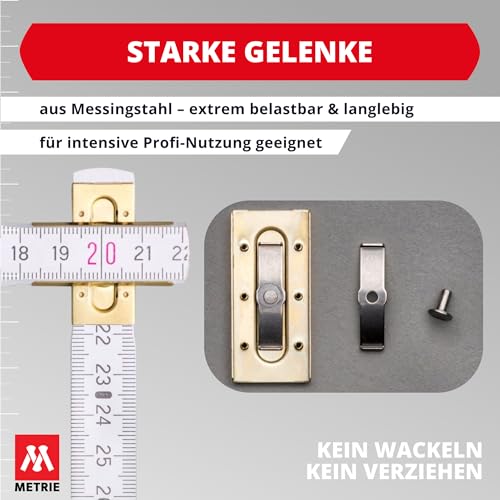 Foto von Metrie™ PROFI 10 Zollstock/Zollstöcke - Gliedermaßstab | Maßstab - 2m - Weiß - Duplex Teilung, Hergestellt in der EU