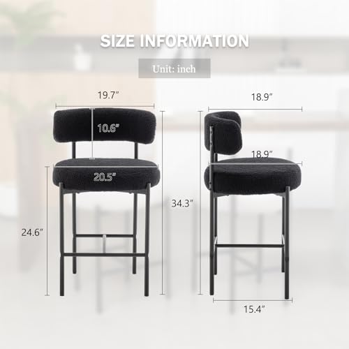 Image of Cinxzar Boucle Bar Stools Set of 3, Black Counter Height Bar Stools with Backs, Modern Barstools for Kitchen Island, Pub, Club