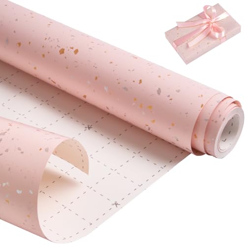 Rollo de papel de regalo de cumpleaños de 43 cm x 9 m, papel kraft reciclable rosa para cumpleaños, bodas, baby showers y decoración de fiestas