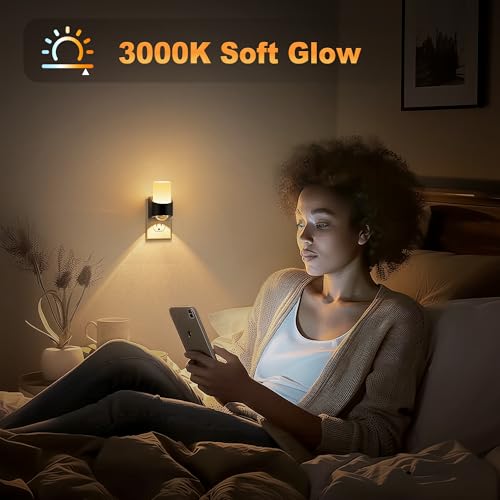 Image of JandCase LED Night Lights Plug into Wall, Decorative Night Light with Dusk to Dawn Sensor, Adjustable Brightness, 3000K Warm White Nightlight Plug in for Kids, Bathroom, Hallway, Bedroom, Stairway