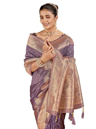 Image of Mehrang Women's Banarasi Silk Kanjivaram Saree For Wedding With Pure Zari Work, Woven Design, With Unstitched Blouse Piece