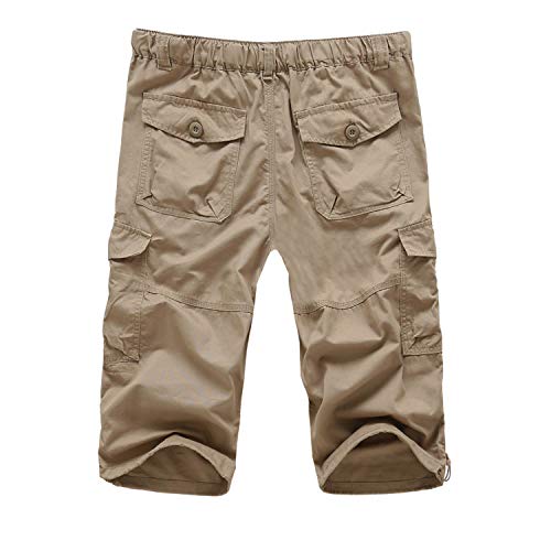 KEFITEVD 3/4 Décontracté Shorts pour Homme Taille Élastique Coton Pantalon de Travail D'extérieur Eté Cargo Shorts avec Poches - Image 4