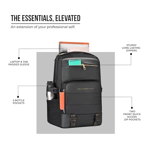 Image of Gear Double Decker 31L Large Water Resistant Faux Leather Anti-Theft 5 Compartment Laptop Backpack /Office Bag For Men /Women (Black)