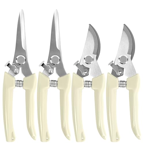 Pruning Shears, 4PACK Garden Shears, Sharp Handhled Gardening Scissors, Bypass & Straight Blade Garden Clippers for Plants, Flowers, Fruits Trees, Gardening Gifts for Women & Men