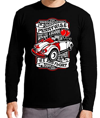 Camiseta Manga Larga de Hombre Coche Divertida Retro 80 Pennywise Payaso 054 XL