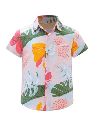 JEATHA Boys Short Sleeve Hawaiian Shirts Button Down Tees Kids Beach Vacation Floral Boho Clothes Summer Tops