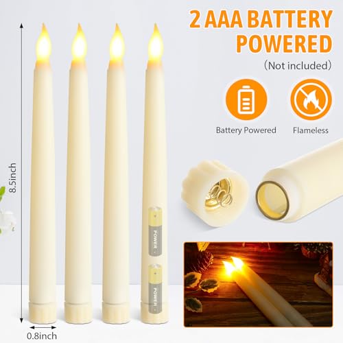 Image of Baquler 50 Pcs 8.5 Inches Flameless Taper Candles Bulk Battery Operated Taper Candles Ivory LED Candlesticks Flickering for Christmas Wedding Home Decor