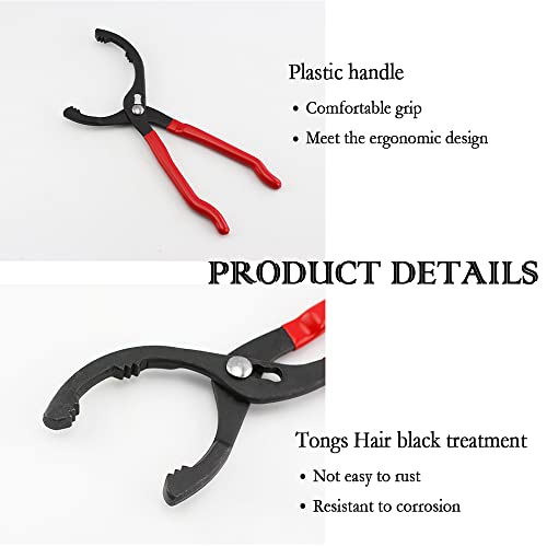 Image of Salior 12'' Oil Filters Removal Specialty Tool Oil Filter Wrench,3-Position Adjustable+15Bent Angle Head Design Oil Filter Pliers For 45-150mm Engine Filters,Conduit,Fittings, Red