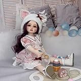 Cloveray 18インチ 可愛いビニール人形 美しい帽子/ヘアバンド付き、手描き彩色 ウィッグ＆展示スタンド付き、女の子や人形愛好家へのコレクションギフト（名前 Aurora） (紫色の髪)