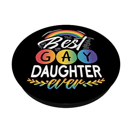 Gay Pride Stuff Gay Stuff Best Gay Daughter Ever Pride Flag PopSockets Swappable PopGrip, Black - Image 2