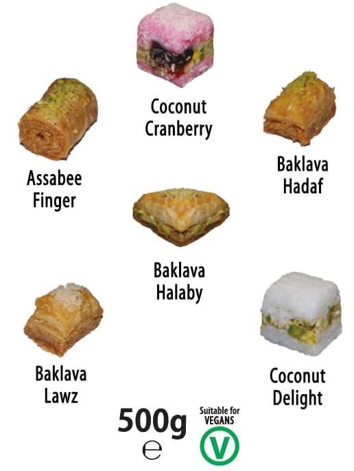 Persis Vegan Baklava Gift Box | 500g | Egg-Free |Variety of Cashew, Almond, Walnut, Cranburry Coconut, and Pistachio Baklava| UK SALSA Certified | Perfect Vegan Sweets Gift Box (19 Pieces, 500g)