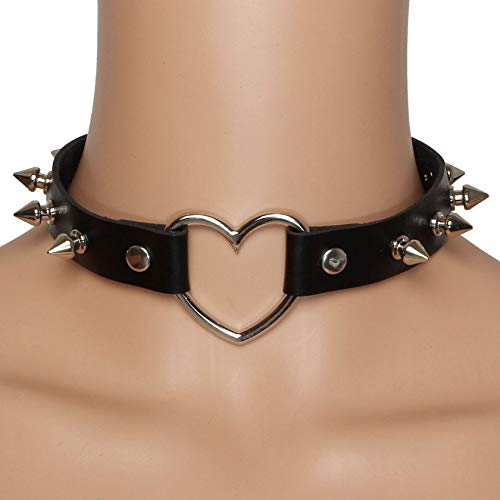 MILAKOO Spiked Choker for Women Leather Love Heart Necklace Studded Rivets Biker Collar Adjustable2