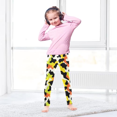 Yellow Green Cow Girls Leggings Soft Stretch Workout Yoga Dance Pants for Kids Casual Tights4