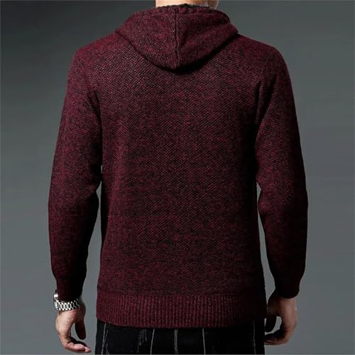 Men Hooded Knitted Cardigan Slim Solid Color Warm Casual Lapel Outerwear3