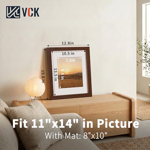 Image of VCK 11x14 Picture Frame 5 Pack, Brown Exclusive Wood, HD Glass, for Photo