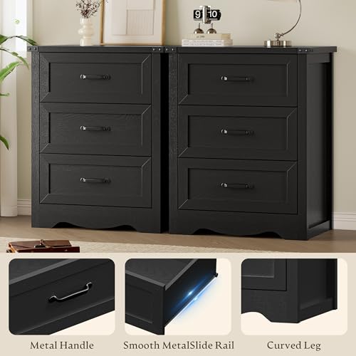 Image of BORNOON 3-Drawer Dresser for Bedroom, Small Wooden Chest of Drawers with Metal Handles, Narrow Storage Cabinet with Anti-Tipping Design, Sturdy Dresser Organizer for Closet, Living Room, Entryway