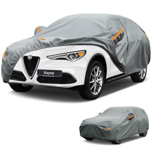 Image of Kayme Heavy Duty SUV Car Cover Custom Fit Alfa Romeo Stelvio(2017-2025), Waterproof All Weather for Automobiles, Full Exterior Covers Sun Rain UV Protection.