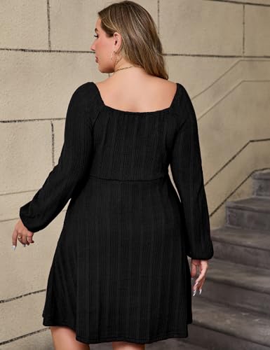 Image of KOJOOIN Womens Plus Size Sweater Knit Dress Square Neck Long Sleeves Tie Front Casual Midi Pullover Fall Dress with Pockets