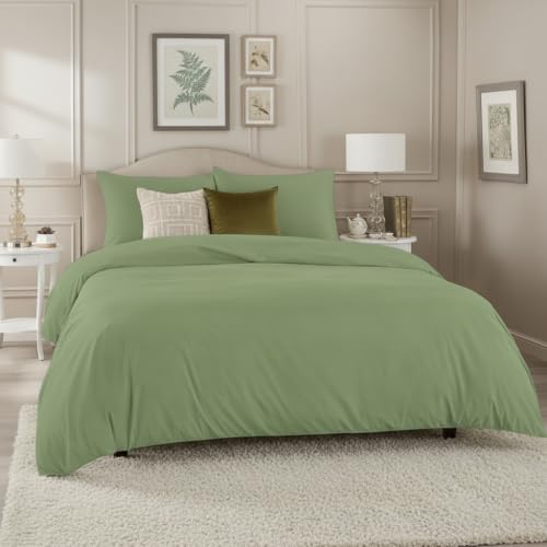 Image of Duvet Cover Set Double Size Bed (92x102 Inch) 1 Duvet Cover + 2 Pillow Covers with Zipper 400 TC Microfiber Luxurious Quilt, Comforter, Rajai, Dohar Blanket Cover (Sage)
