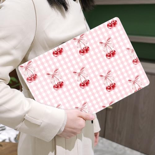 Image of MEEgoodo Case for M5 /M4 /M3 /M2 MacBook Air 13 inch 2026 2025 2024 2022, Fit Model A3449 /A3240 /A3113 /A2681, Case Compatible with MacBook Air 13.6-inch, Pink Checkerboard&Cherries