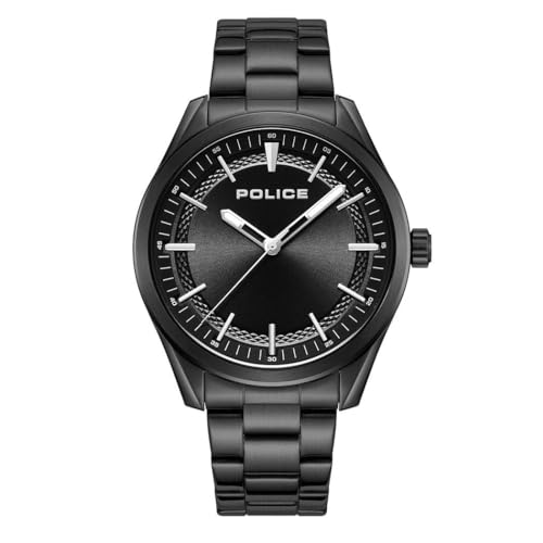 Police Reloj de Pulsera analógico para Hombre con Correa de Acero Inoxidable, Negro, Talla única, Pulsera