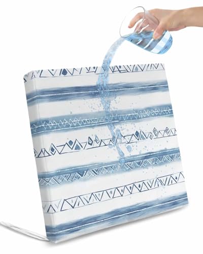 Hokiten Blue White Stripe Outdoor Cushion Chair Cover Set of 4 - Waterproof Couch Seat Covers, Modern Abstract Geometric Stripes Patio Furniture Protector Cushions Slipcovers for Sofa/RV, 20