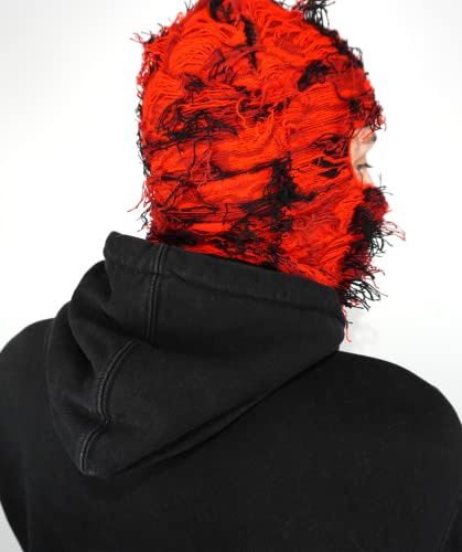 Atakai Balaclava Distressed Knitted Full Face Ski Mask Winter Windproof Neck Warmer For Men Women One Size Fits All, Yeat Inspired (Red Storm) #TOP5