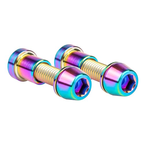 SUNCN チタンボルト M5x16 18 20mm ワッシャー付き 六角頭ねじ チタン製円筒ナット 自転車ステム前フォークロック用 1セットあたり2個 (レインボー, M5x16mm、テーパーヘッド)