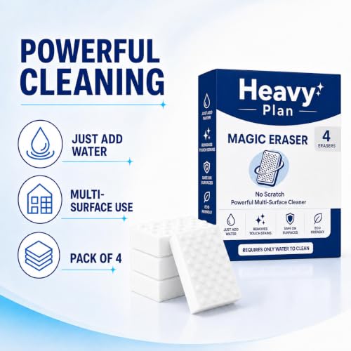 Image of Magic Eraser Sponge Pack of 4 | No Scratch Melamine Cleaning Sponge | Removes Tough Stains with Just Water | Multi Surface Cleaner for Walls, Kitchen, Bathroom, Shoes & Switch Boards