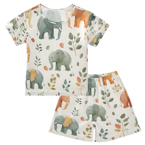 senya Short Sleeve Pajamas Sets Summer Cotton Sleepwear Elephants Plants