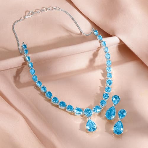 Image of Rubans Necklace Set Rhodium Plated Crystal Studded Jewellery Gift for Women & Girls