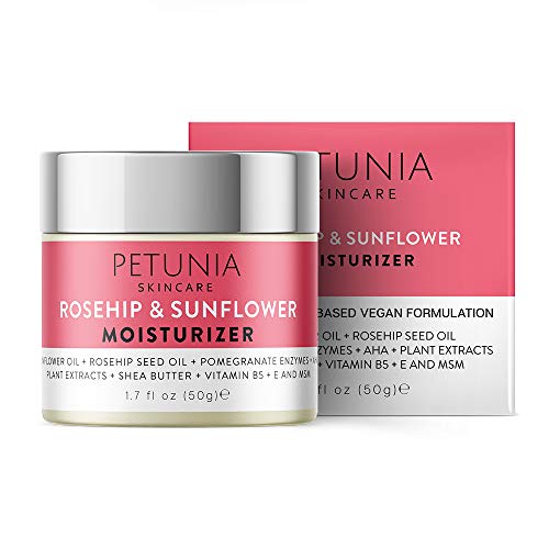 Petunia Skincare Rosehip & Sunflower Seed Oil Moisturizer for Face, Anti Aging Cream Helps Repair Dry Damaged Skin & Correct Dark Spots, Brightens Skin for a Dewy Glow, Fragrance Free, 1.07 fl oz