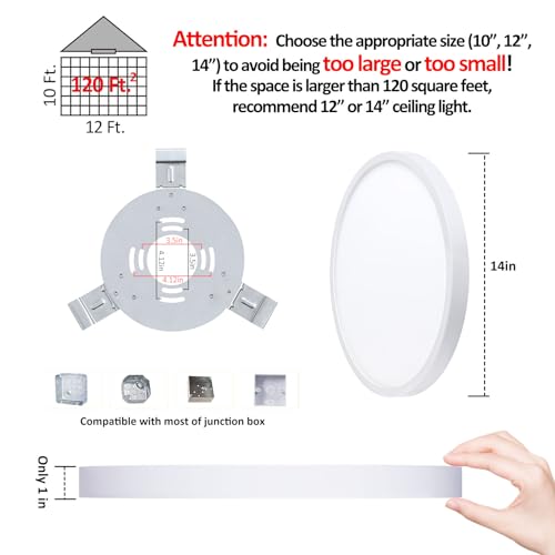 Image of 14 Inch LED Flush Mount Ceiling Light, Slim Dimmable Ceiling Light for Kitchen, Bedroom, Metal and Glass, Low Ceiling, White, 26W, 3000K, 2 Pack