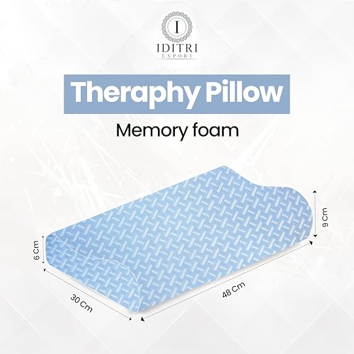Image of Orthopedic Neck Pillow Set of 2, Memory Foam Therapy Pillow for Sleeping, Ergonomic Contour Support for Side and Back Sleepers, Removable Cover, Sky, 48 x 30 x 6 to 9 cm Daily Use
