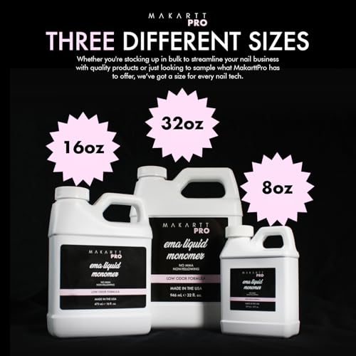 MakarttPro Low Odor, MMA Free Monomer, Non-Yellowing Professional Grade Formula, Beginner Nail Tech Friendly - Essential Acrylic Nail Supply for Nail Technicians (8 fl oz)