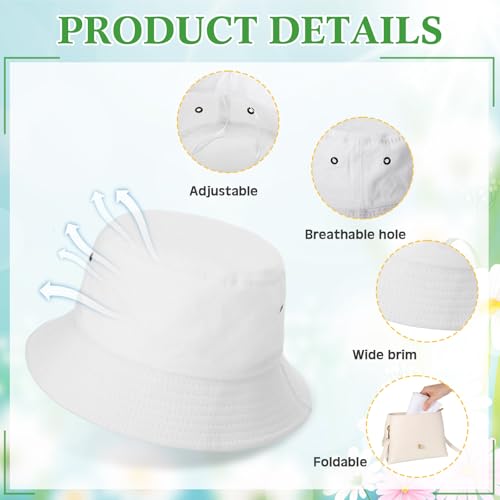 Image of 36 Pcs Bucket Hats Bulk Washed Cotton Foldable Bucket Hat Wide Brim Sun Hats for Women Men Beach Tie Dye DIY