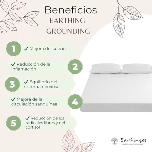 Miniatura 2 de Sábana Earthing Grounding De Algodón Orgánico Con Fibra De Plata Conexión A Tierra Con Cable Y Adaptador Reducción Del Estrés, Mejor Sueño Y Energía Renovada 150x200x30 Cm