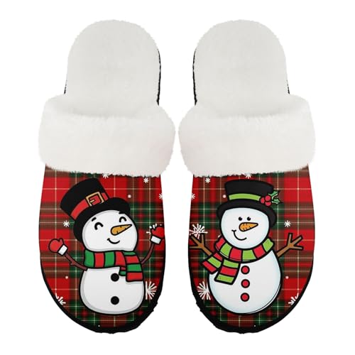 Fuzzy Christmas House Slippers for Women Men, Cozy Plush-Lined Slip-On Mules Warm Indoor Outdoor Holiday Slippers