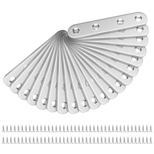 LHOEST 20 Stück Flachverbinder Lochplatte Edelstahl, Holzverbinder Metall 77x16x2mm, Flacheisen Gelocht Verbinder mit 80 Befestigungsschrauben für Verbindung Möbelreparatur