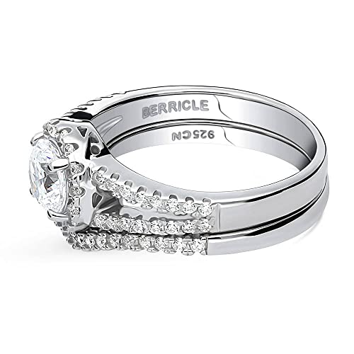 BERRICLE Sterling Silver Halo Wedding Engagement Rings Round Cut Cubic Zirconia CZ Wishbone Split Shank Ring Set for Women, Rhodium Plated3